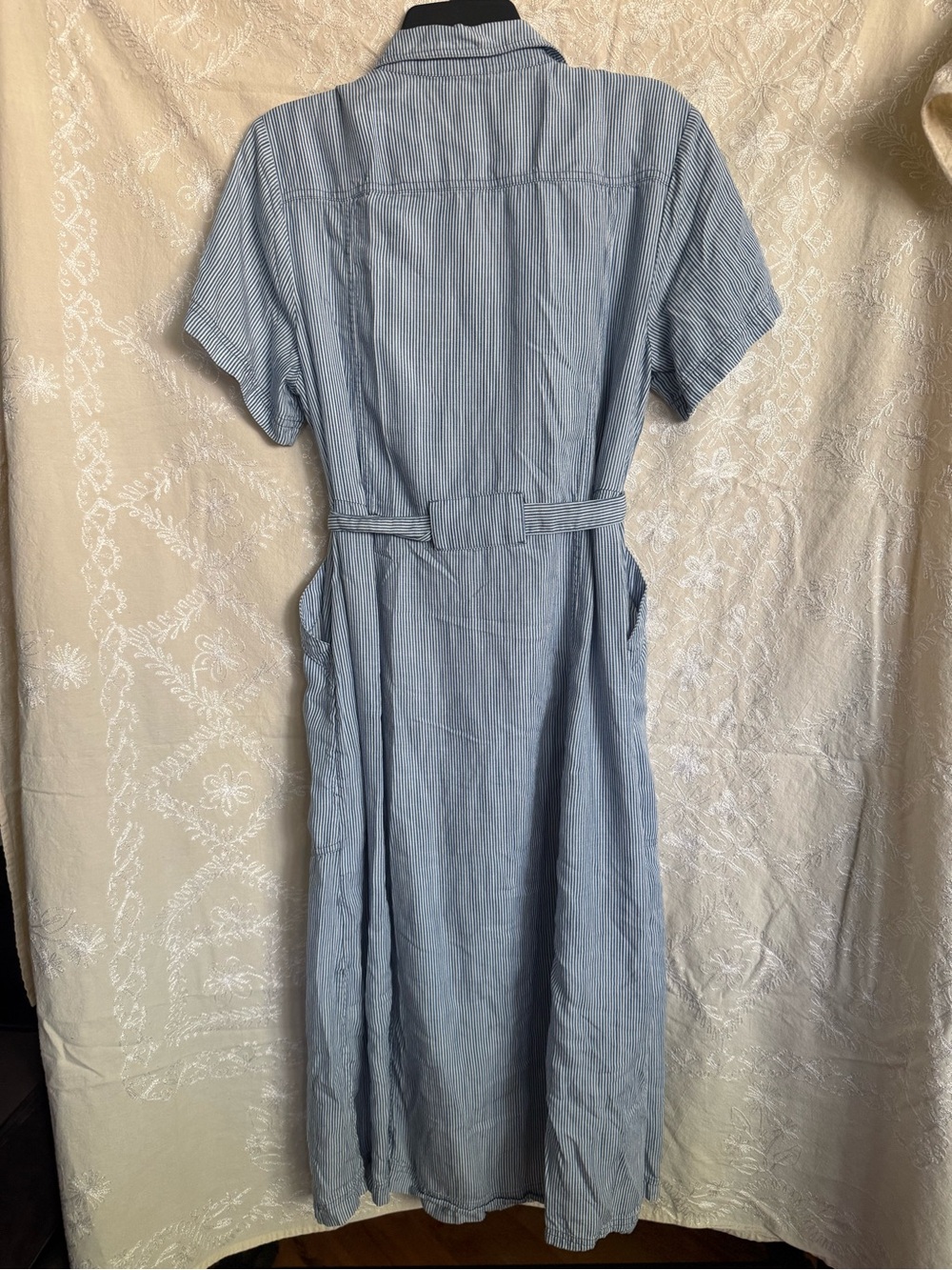 Lands' End Blue & White Pinstripe Shirt Midi Dress - Picture 4 of 8